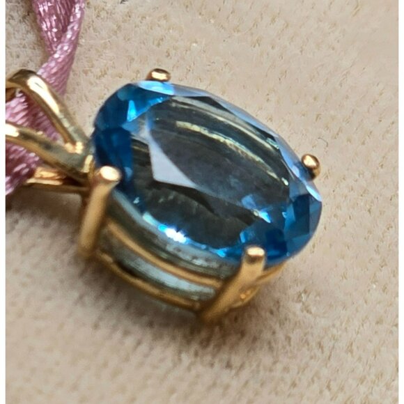 14k Gold Oval London Blue Topaz Gemstone Pendant Custom Cut JJ4155 - Picture 7 of 8